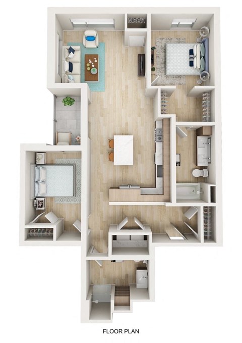 Floor plan for 2 beds, 2 baths, 1115 sqft